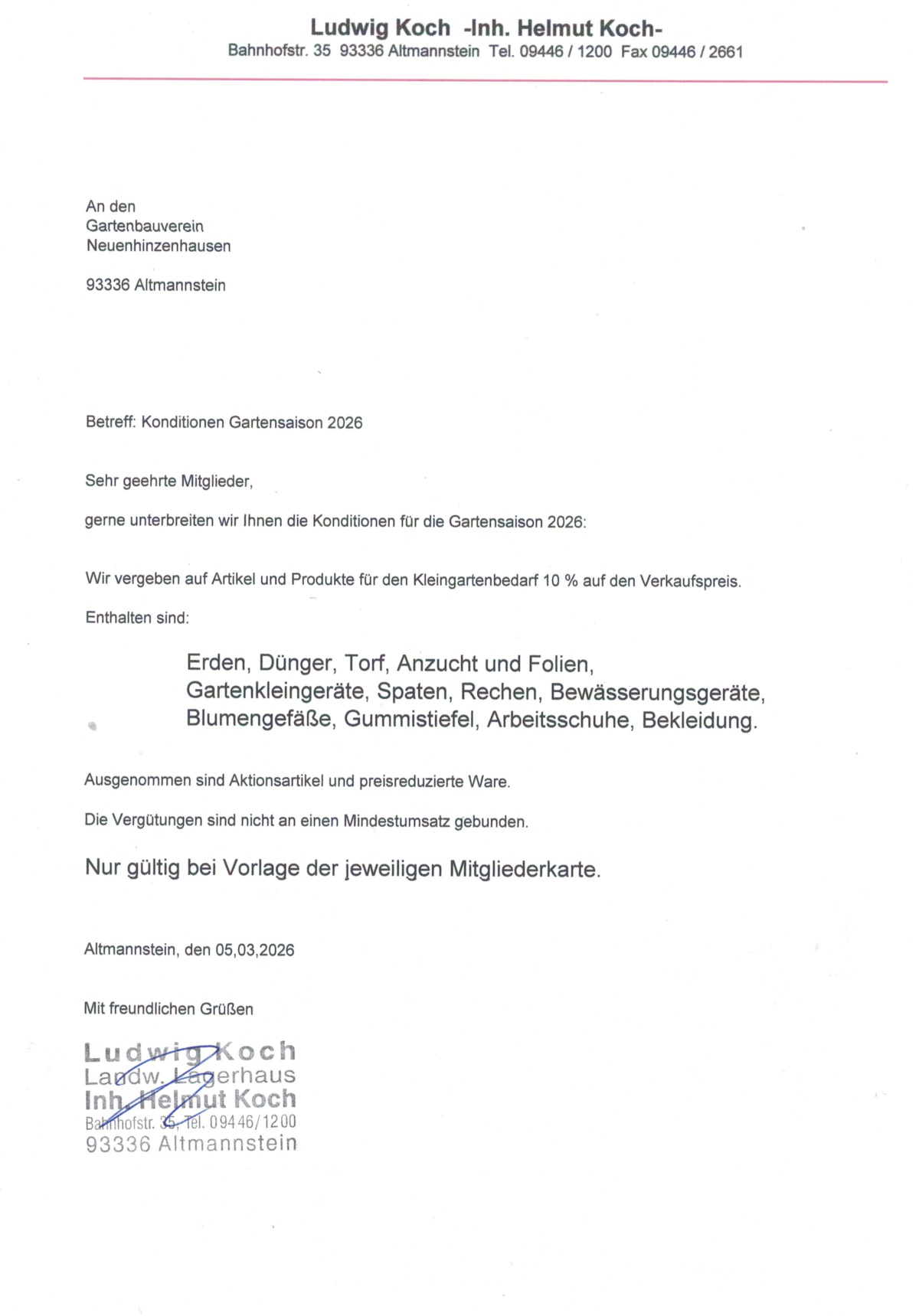 Bestätigung Koch 2026